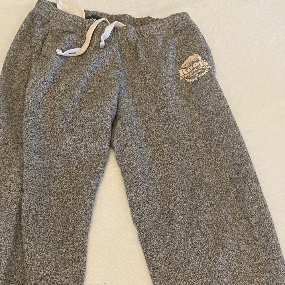 Roots women’s salt and pepper  Gray Joggers with Logo